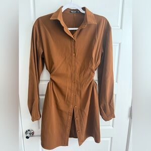 Nasty Gal Camel Button-Up Shirt Dress